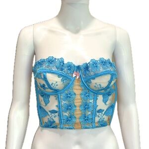 Kilo Brava Floral Lace Mesh Corset Bustier Size Small Turquoise Strapless Top